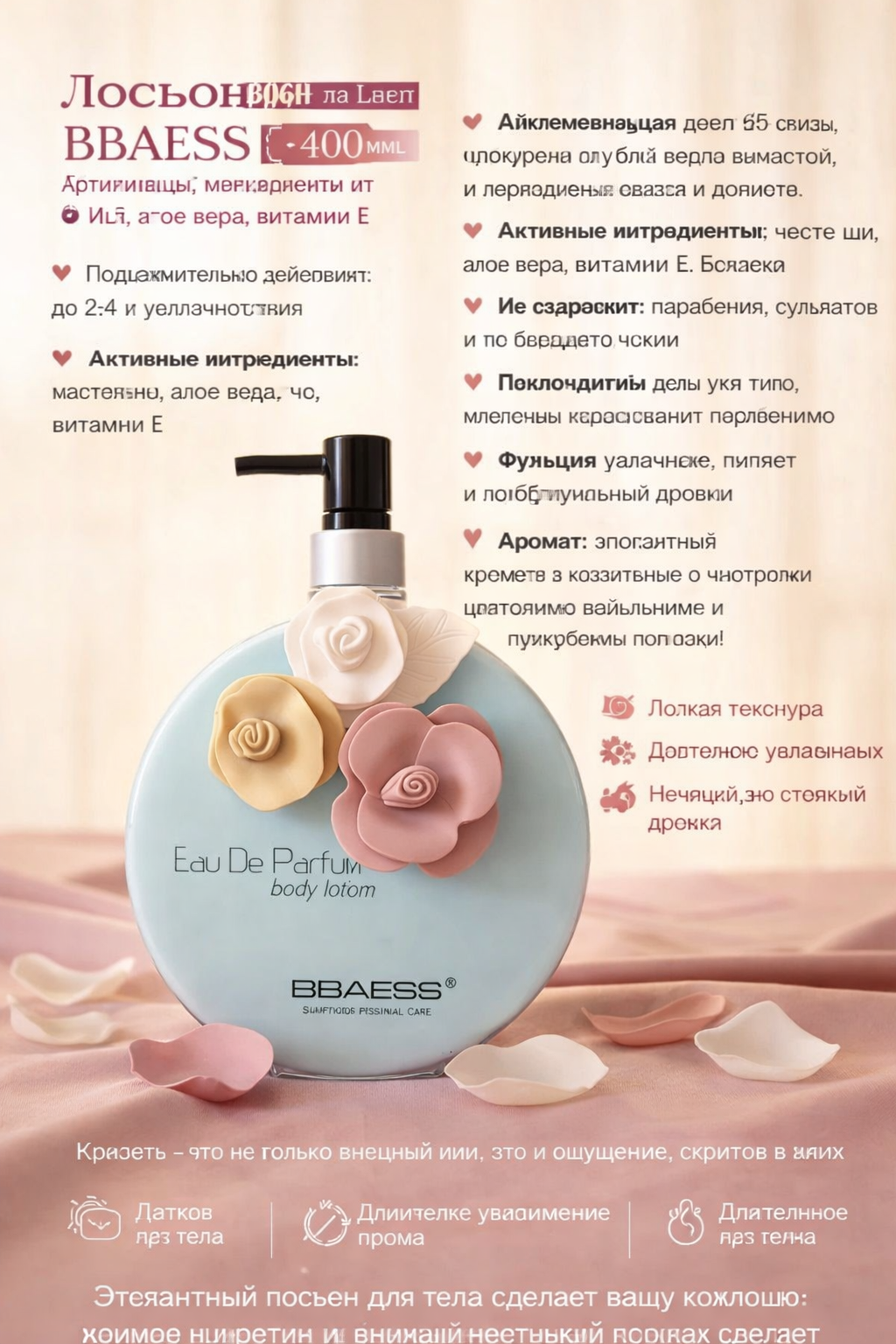 Лосьон для тела BBAESS, ароматизированный, увлажнение до 24 ч, 400 мл