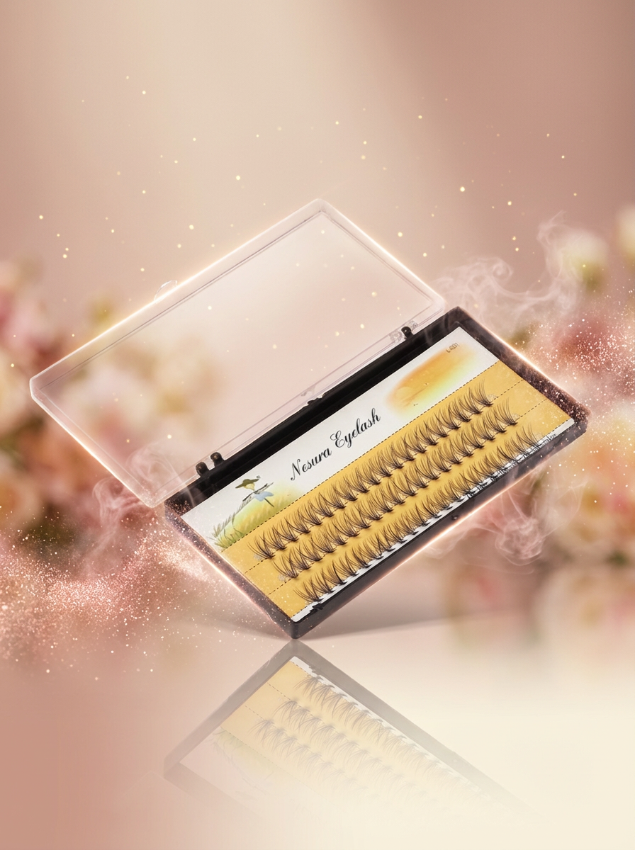 Пучковые ресницы для наращивания Nesura L-001, изгиб L, толщина 0.07 мм, длина 12 мм, черные, 60 пучков