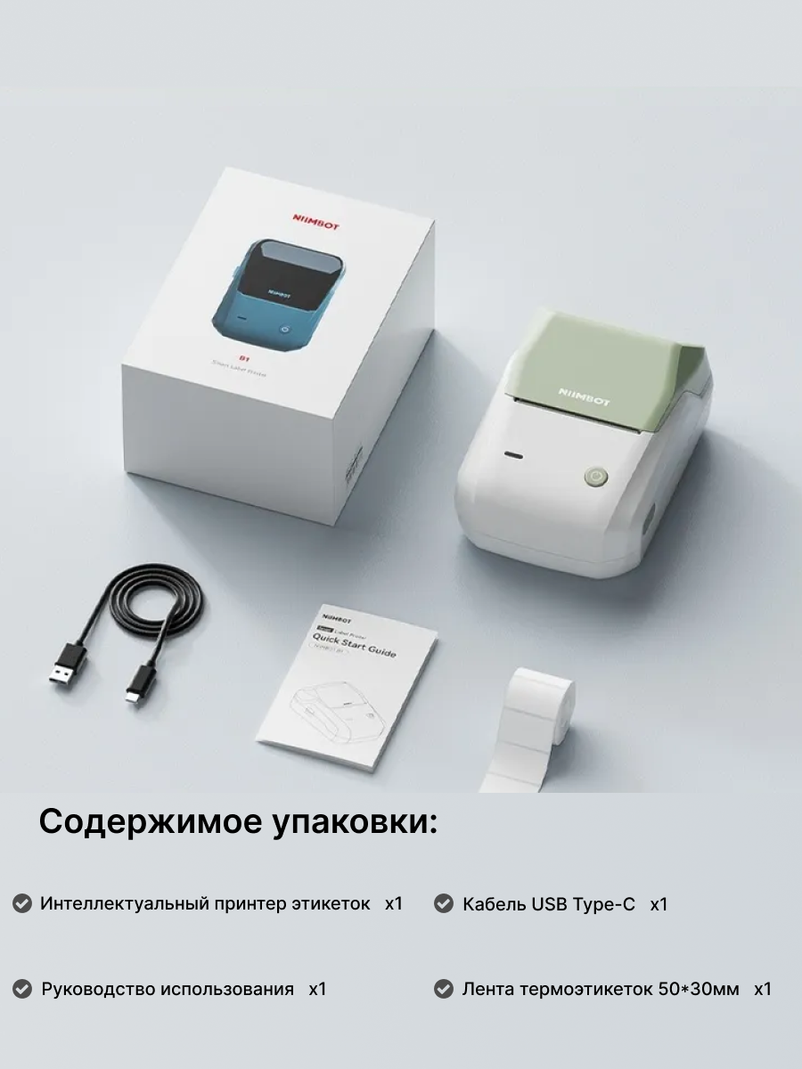 Принтер для этикеток наклеек термопринтер B1 портативный — фото 1