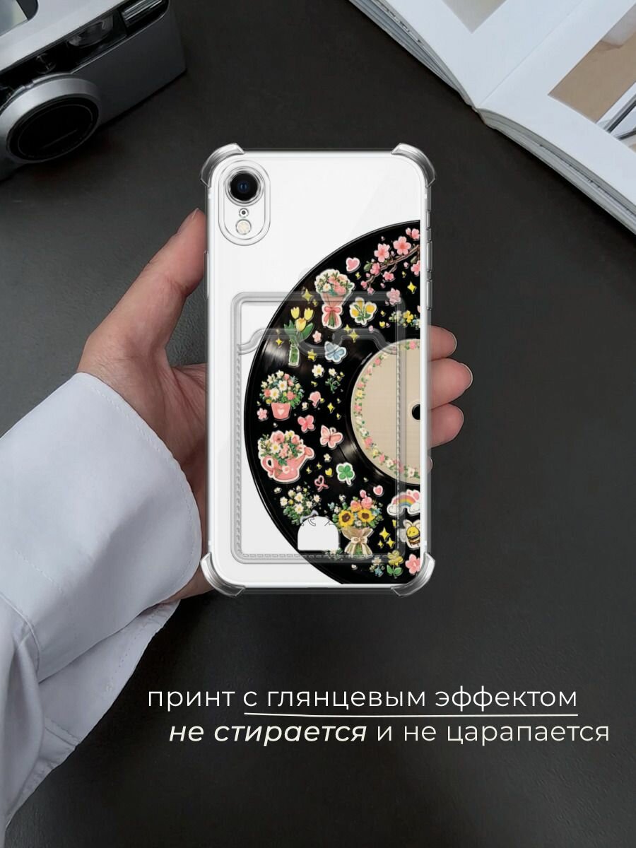 Чехол на Apple iPhone XR (Айфон XR) с картой и принтом Виниловая пластинка с наклейками — фото 1