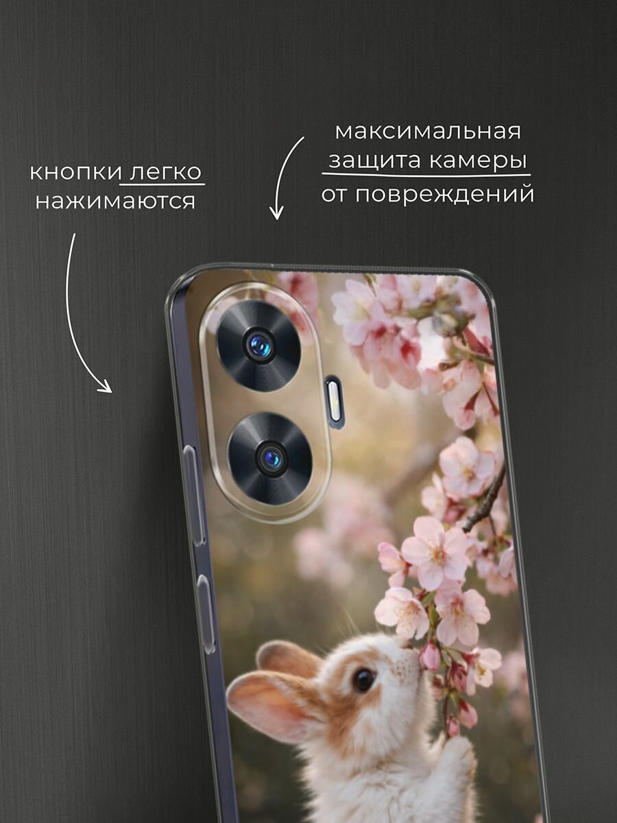 Силиконовый чехол на Realme C55 / Реалми C55 с принтом Зайчик с сакурой — фото 1