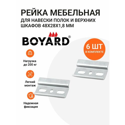 фото Планка (рейка) для навески полок и верхних шкафов 48х1,8х28 мм 6 шт. инталика