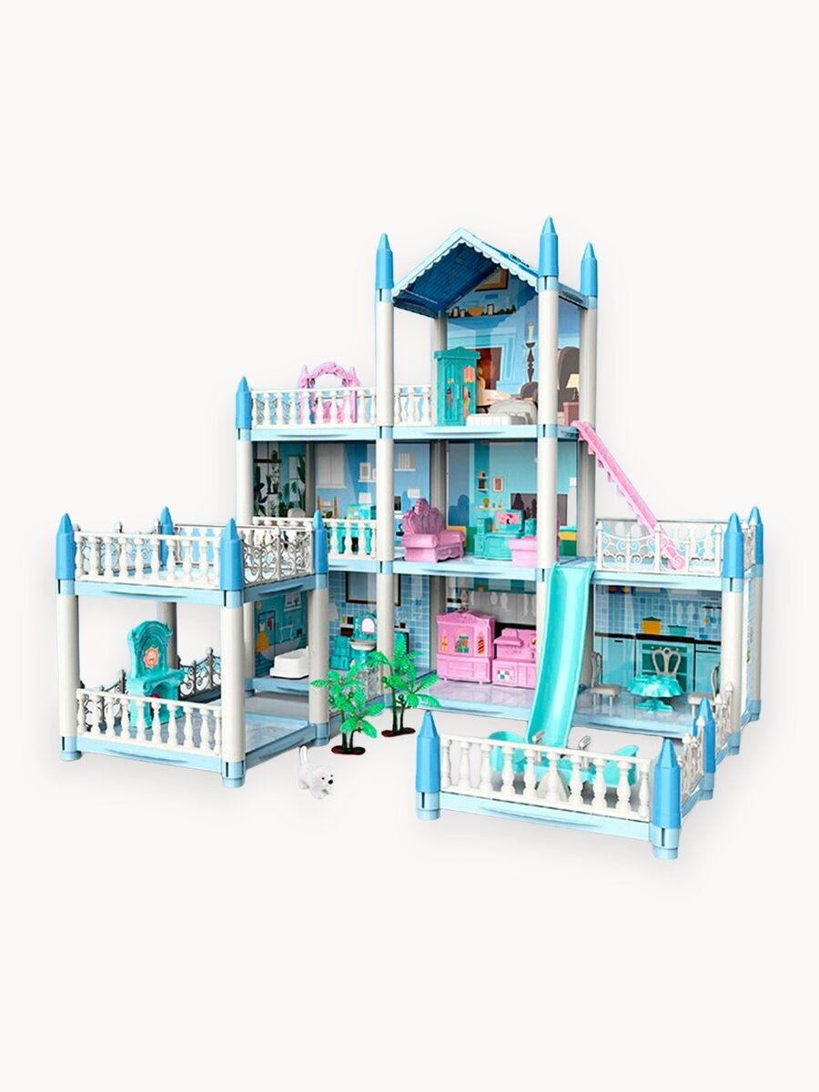 Кукольный домик с мебелью и куклами, игрушечный дом для кукол состоит из 3х этажей и 7 комнат