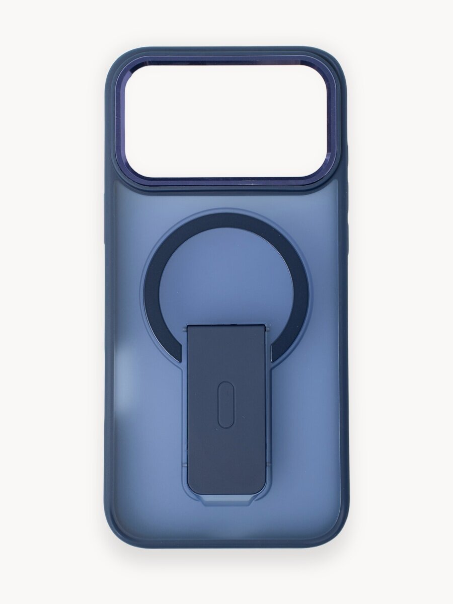 Чехол на Айфон 17 Про Макс (iPhone 17 Pro Max) с поддержкой беспроводной зарядки и подставкой, синий