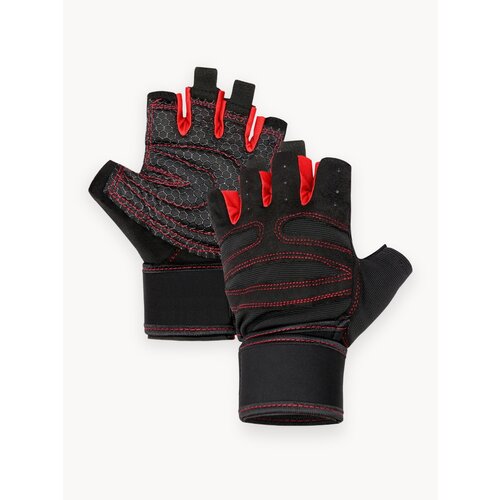 Перчатки силовые для фитнеса, цвет черно- красный, размер L, обхват ладони 180 -200 мм.