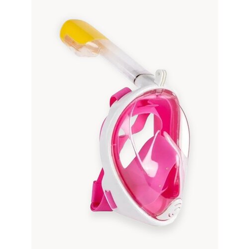 Полнолицевая маска для подводного плавания с трубкой и дайвинга / Маска для снорклинга с креплением для экшн-камеры, размер L/XL, розовый