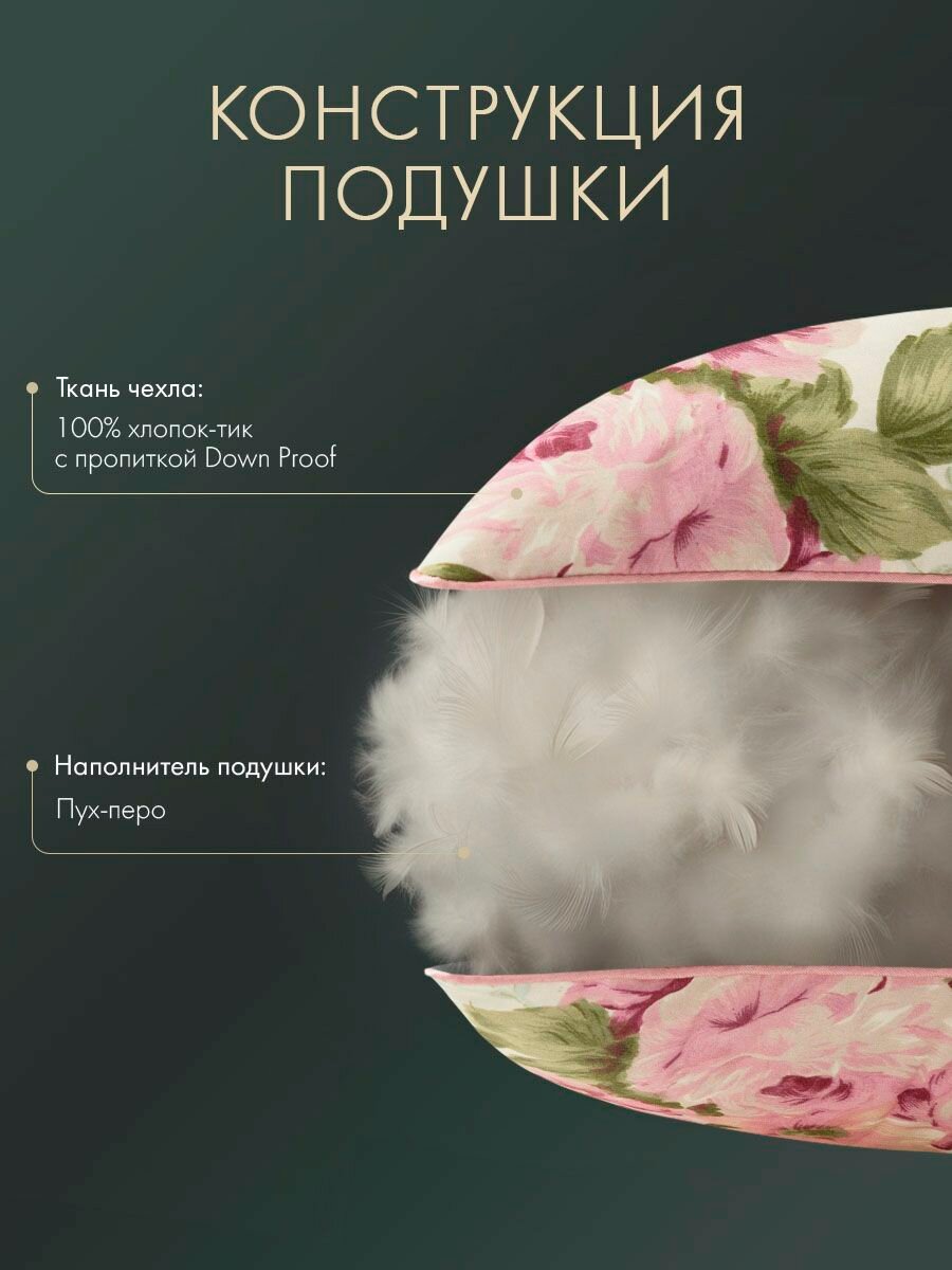 Подушка DOME "Флорса", 70x70 см, гипоаллергенный пух-перо, тик — фото 1