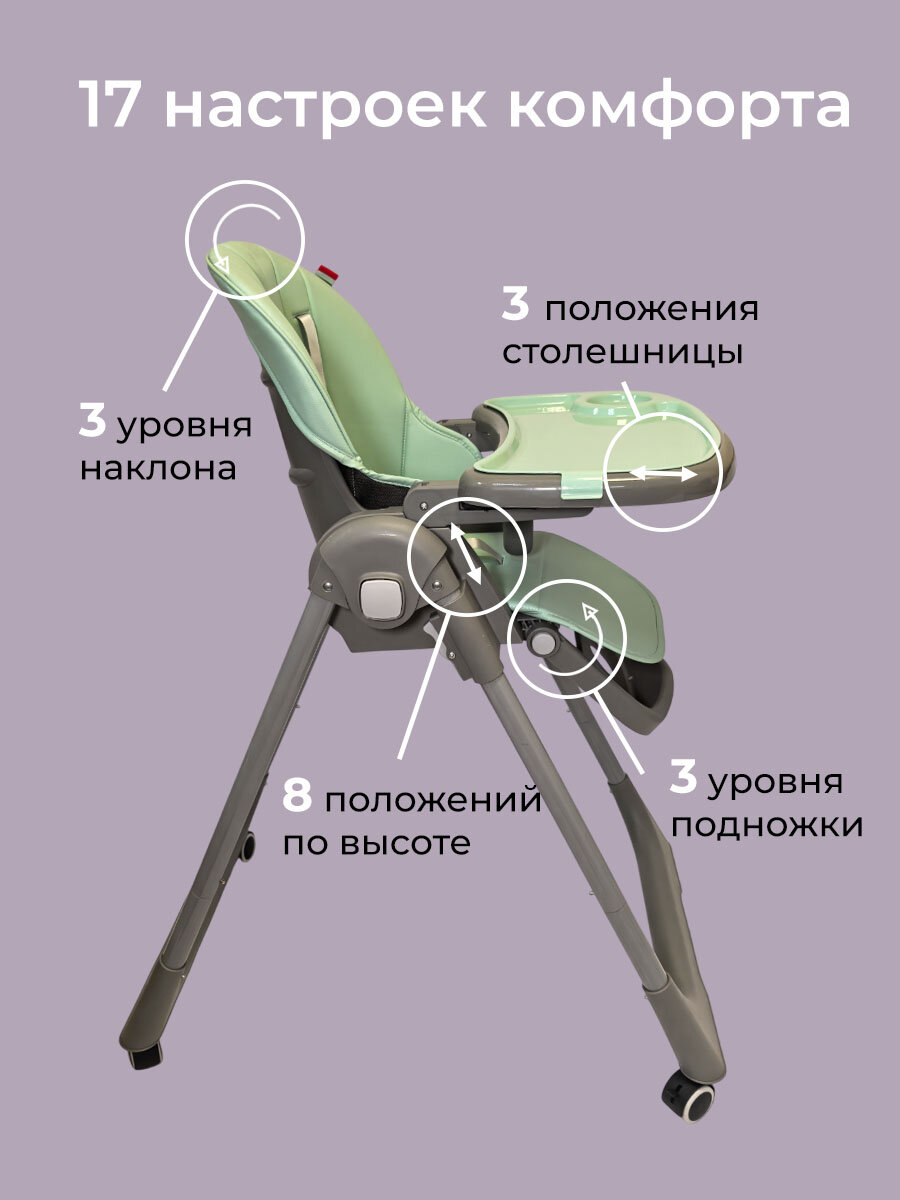 Стульчик для кормления ребенка Bella Baby складной серый на колесах с чехлом из экокожи — фото 1