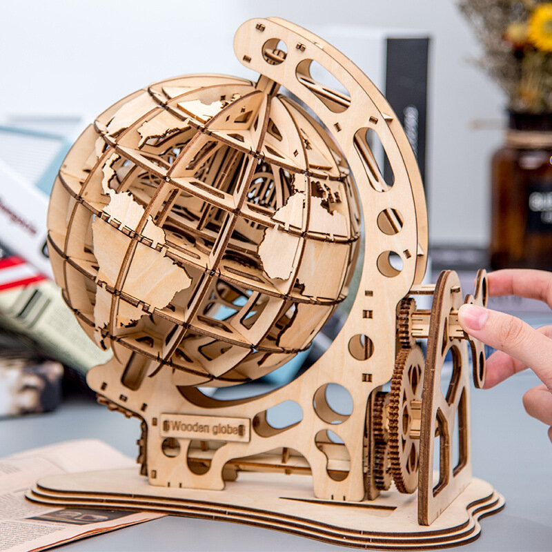 Деревянная головоломка 3D собрать винтажный глобус земли, декор для стола, образовательная игрушка в подарок