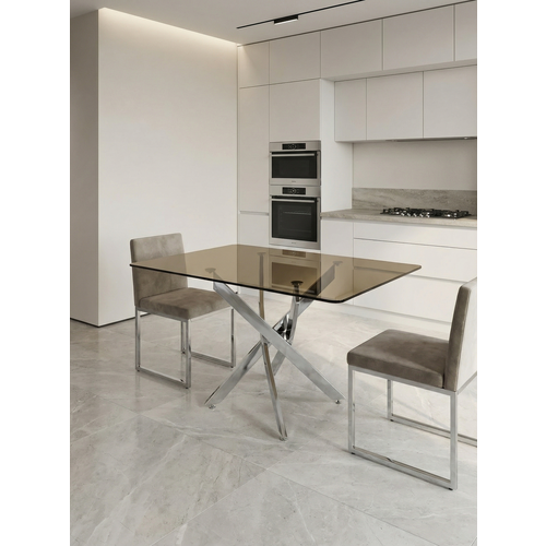 фото Стеклянный стол для кухни рим 10 бронза/хром (1200х700 мм) mebel apartment