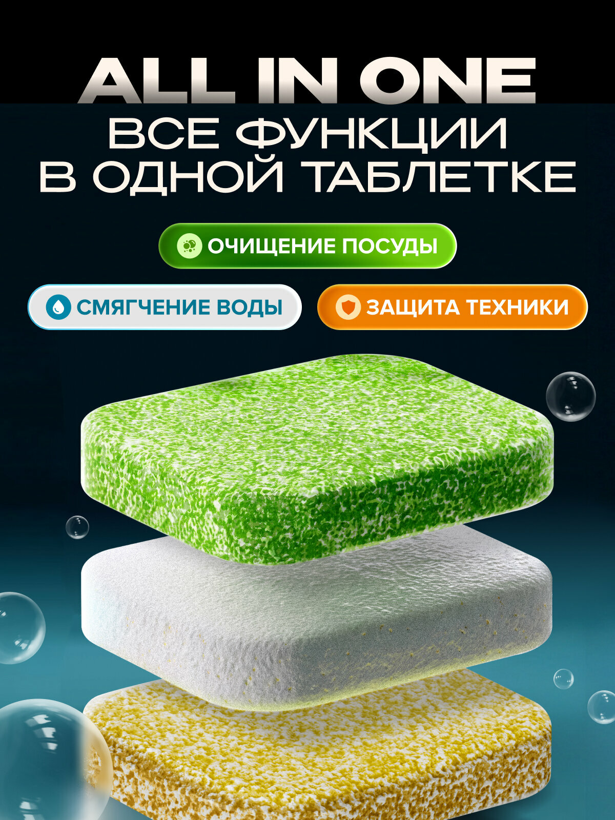 Биоразлагаемые бесфосфатные таблетки для посудомоечных машин SYNERGETIC в водорастворимой пленке, 80 шт. — фото 1