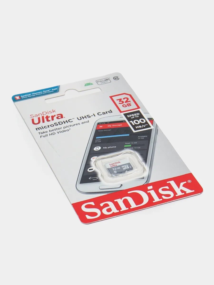 Карта памяти SanDisk Ultra microSDHC 32GB UHS-I, Class 10, до 100 МБ/с, для Android — фото 1
