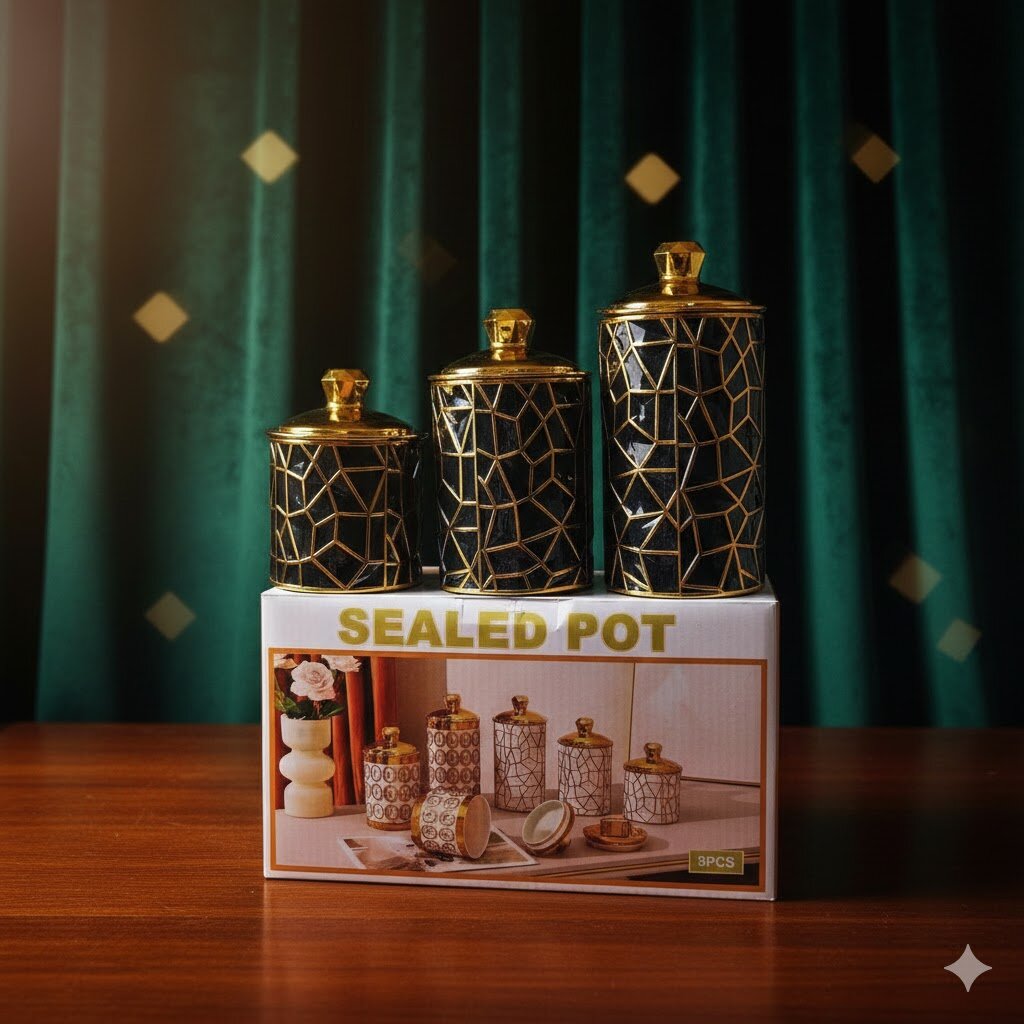 Набор емкостей для хранения специй и сыпучих продуктов TUZ-20 Premium, 3 шт (Золотой орнамент)