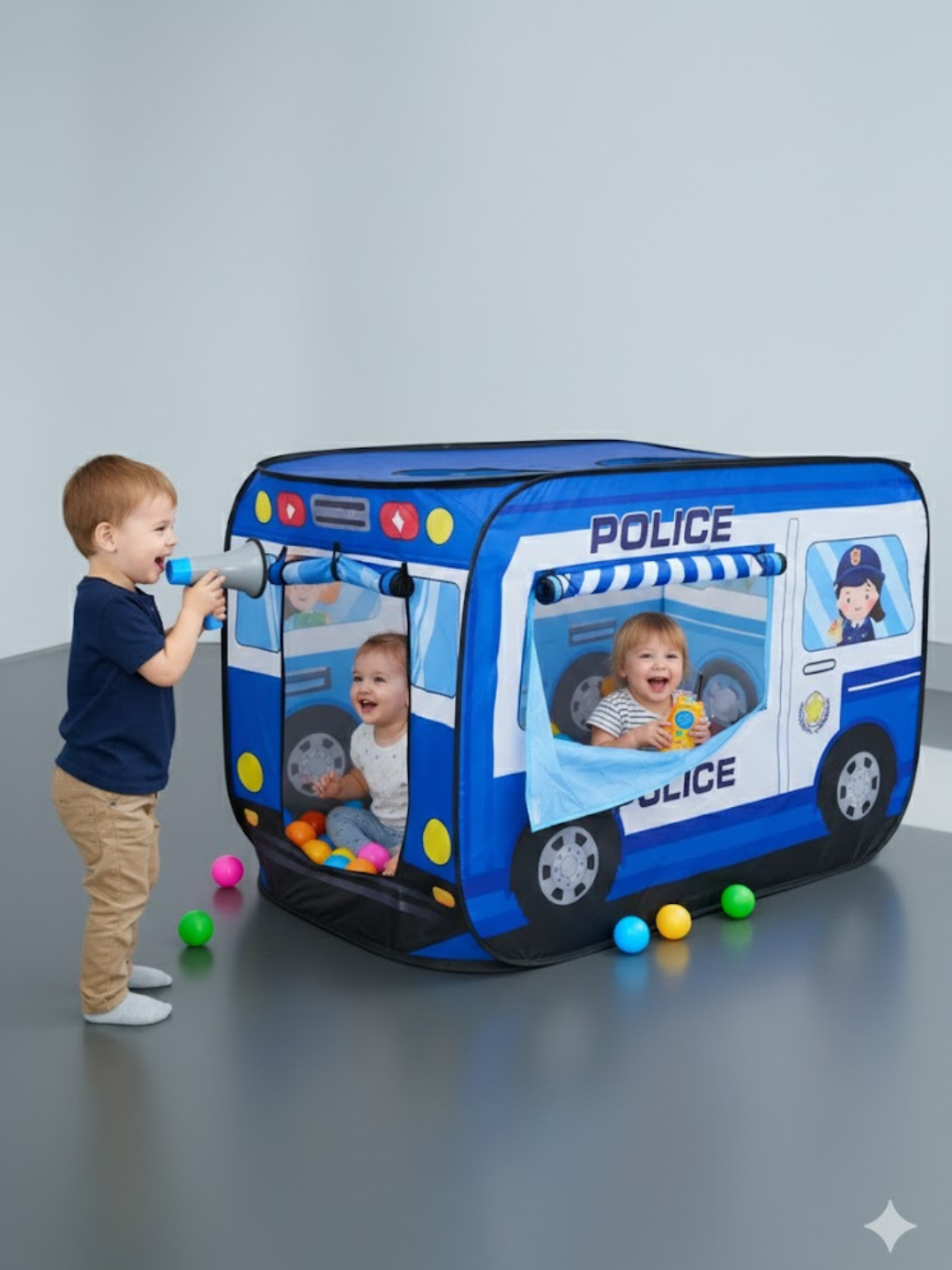 Детская игровая палатка Police автобус, складной домик с шариками