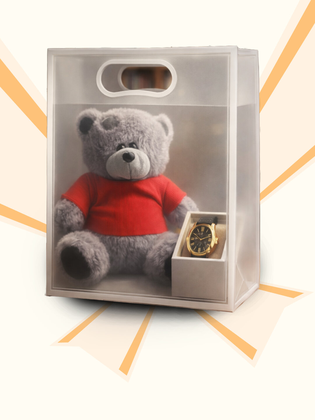 Женские подарочный набор "Плюшевый Мишка и Наручные Часы", прозрачная упаковка-сумка