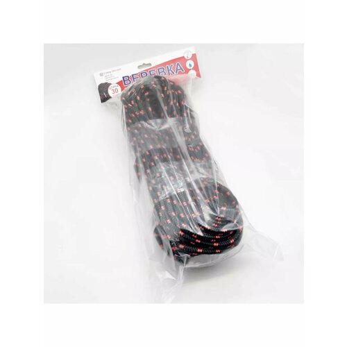 Веревка, полипропилен, 8 мм х 30 м, для поискового магнита, черно-красная