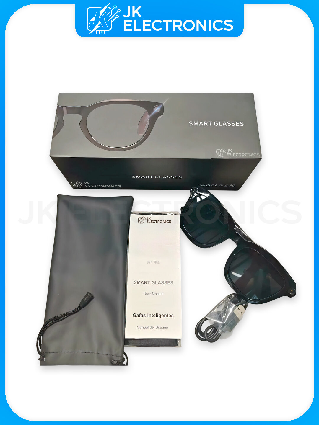 Умные очки Smart Glasses V03, черные, Bluetooth, камера 8 МП, видео 1080p 30fps, голосовой помощник, переводчик