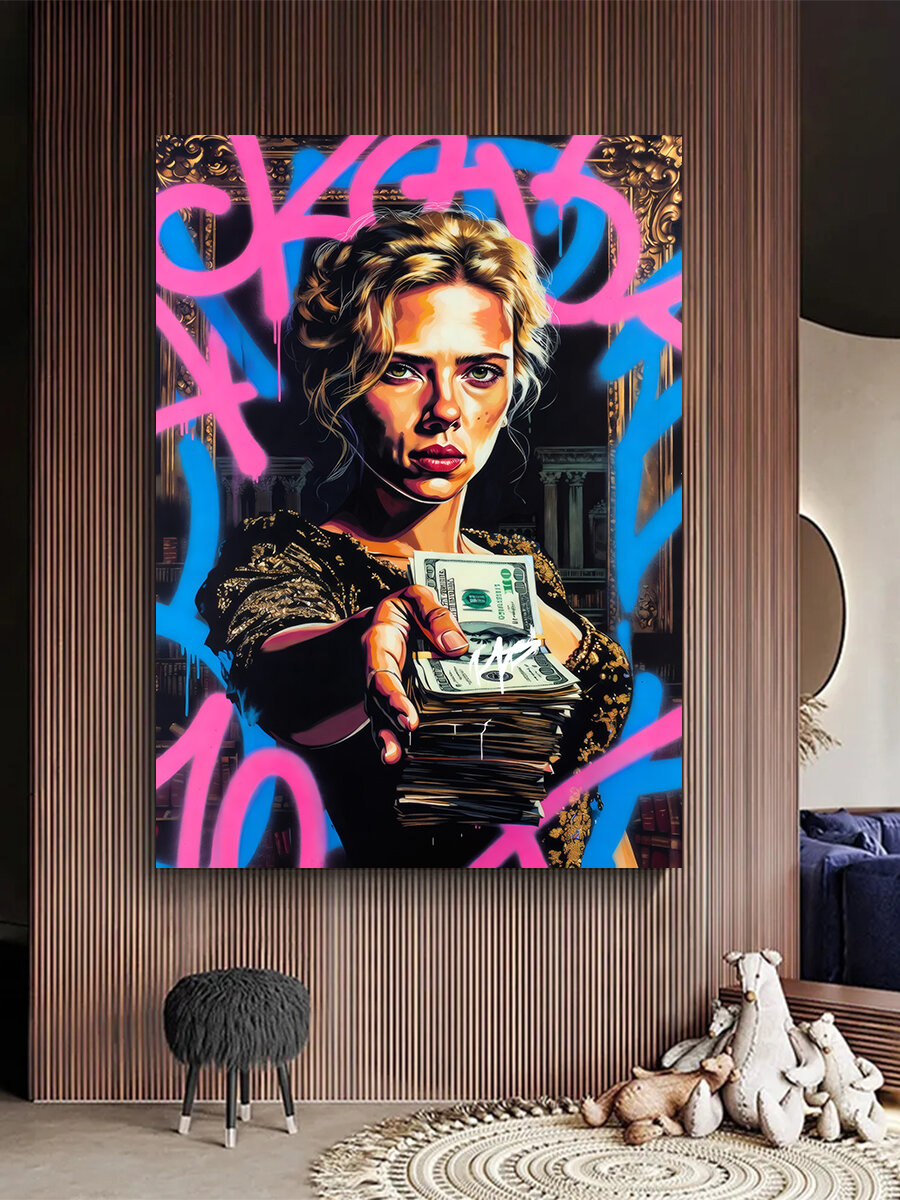 Картина на холсте «Scarlett Johansson: поп-арт портрет Скарлетт», камерный формат 30×40 см