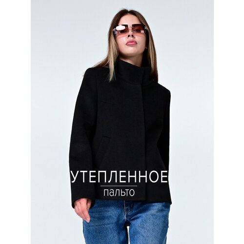 фото Пальто coressi утепленное шерстяное, размер 52, черный