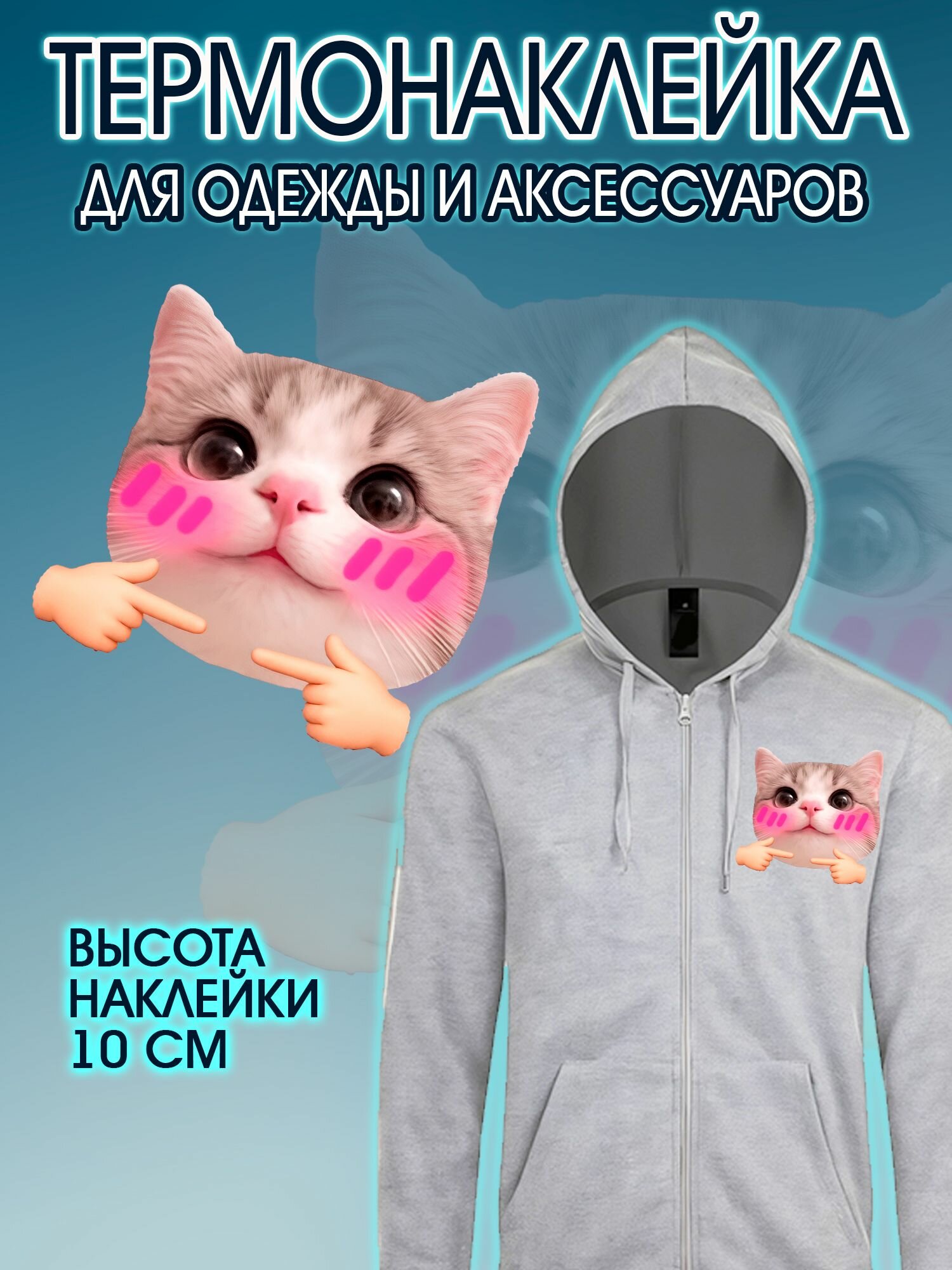 Термонаклейка для одежды 10 см кот мем