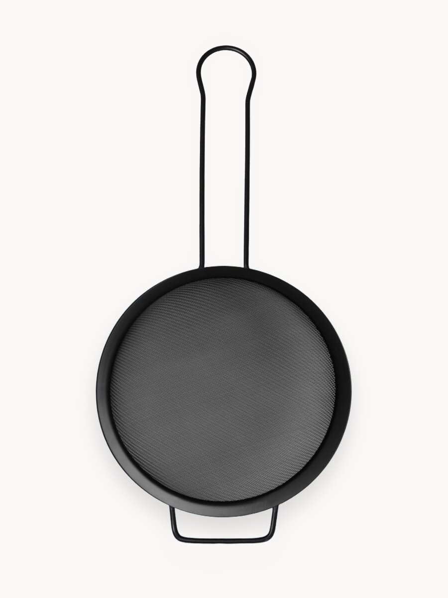 Сито металлическое черное с ручкой 18 см из нержавеющей стали