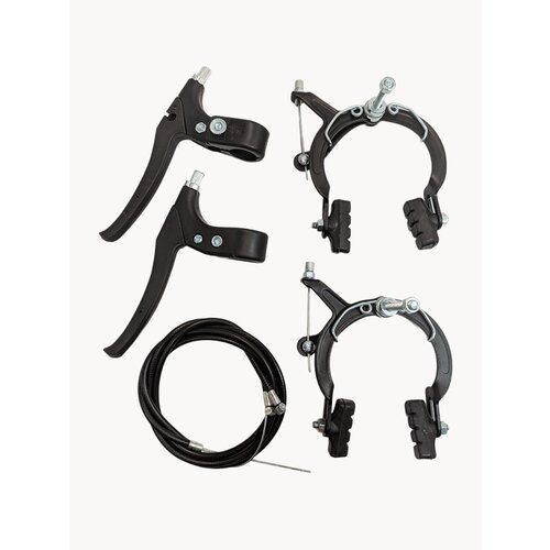 Тормоза ободные клещевые на велосипед с тросами и колодками полный комплект