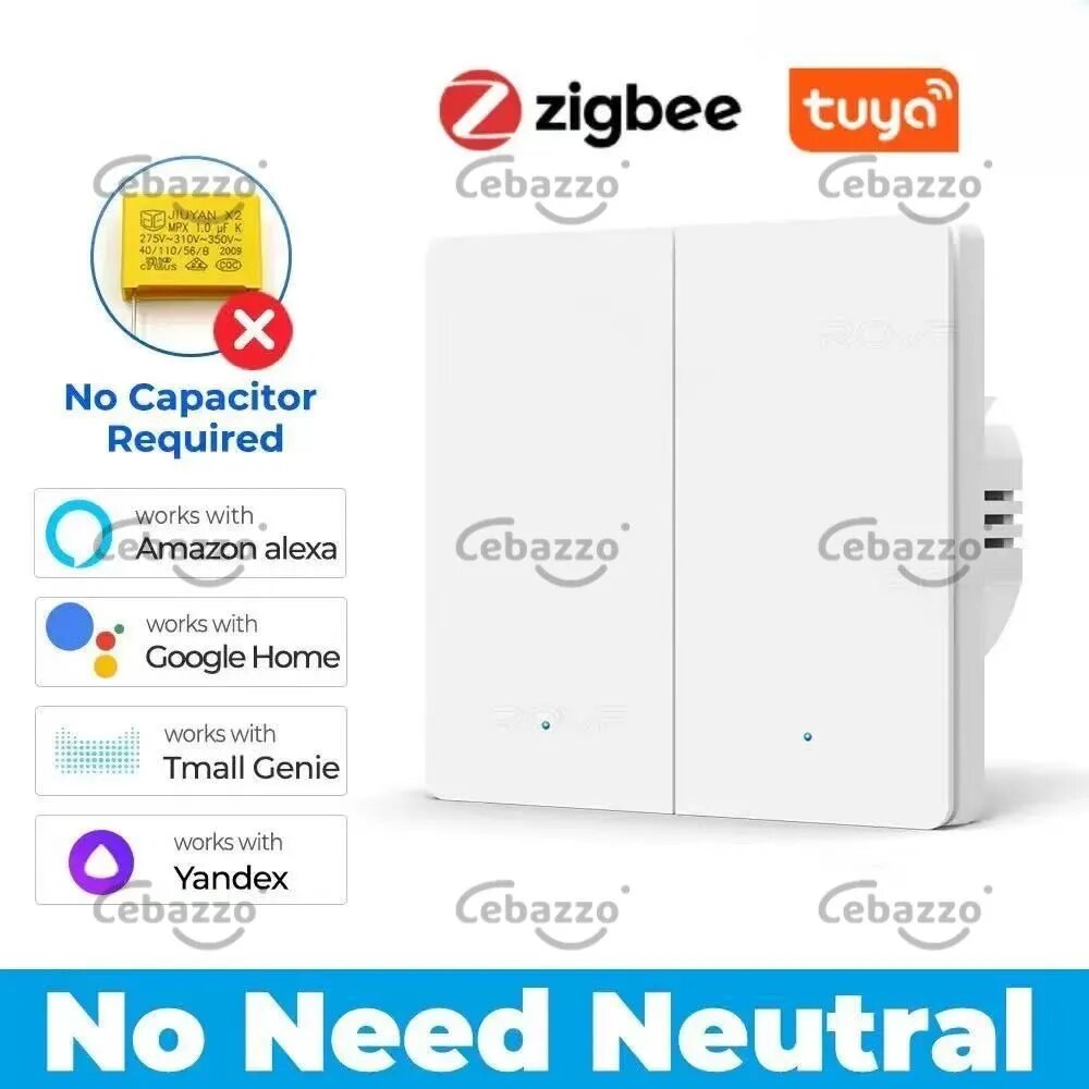 Умный выключатель Tuya Zigbee с настенным ключом, без нулевой линии, с одной прямой линией, умный выключатель с Alice, Wi-Fi