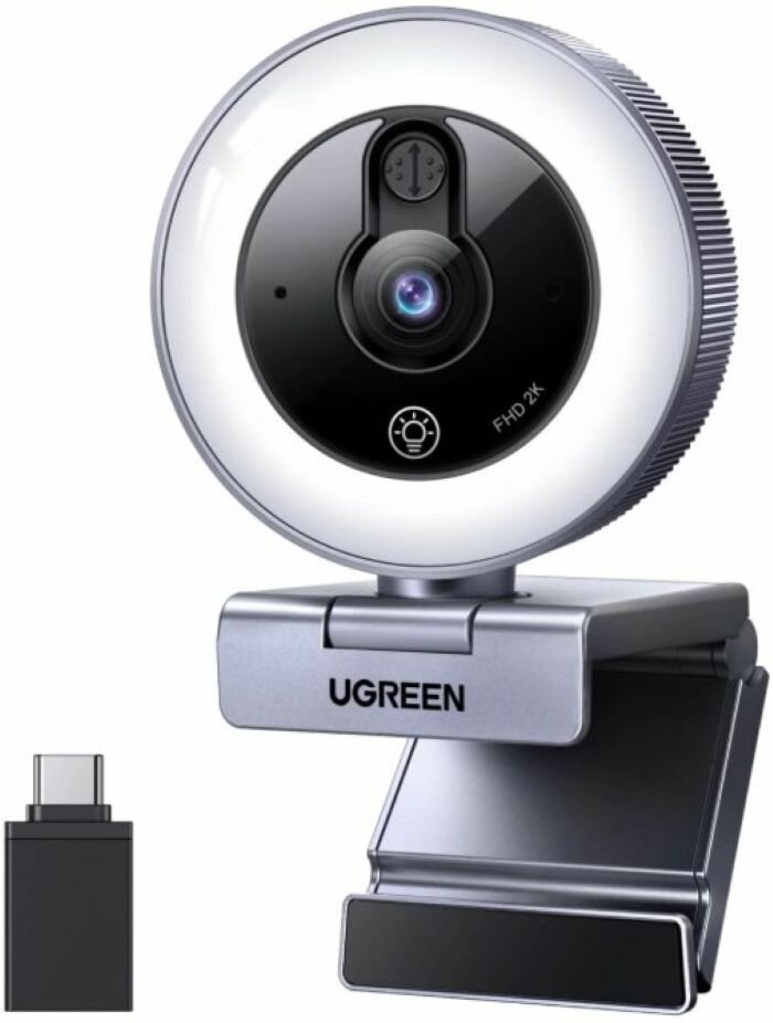 Веб-камера UGREEN CM910 (65857) 2K USB HD со встроенным кабелем длиной 1,5м. Цвет: серый космос