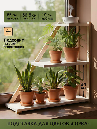 Изображение товара Подставка для цветов и рассады на подоконник 3 открытые полки