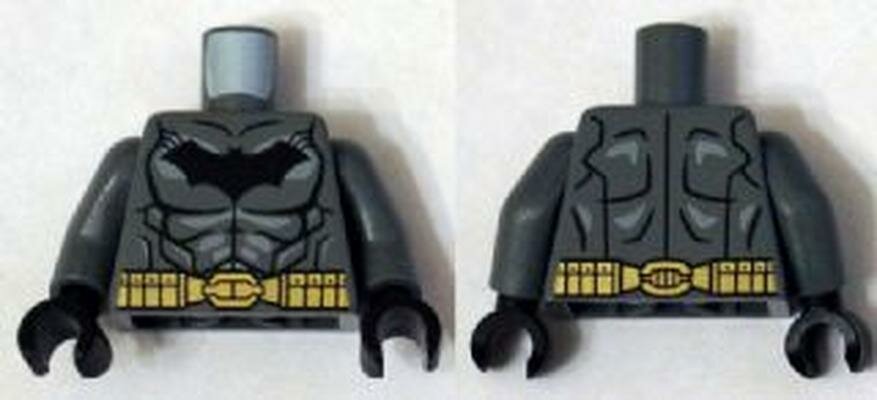 Деталь Lego 973pb1839c01 Torso Batman Logo with Muscles, Light Bluish Gray Shadow and Gold Belt Pattern / Dark Bluish Gray Arms / Black Hands