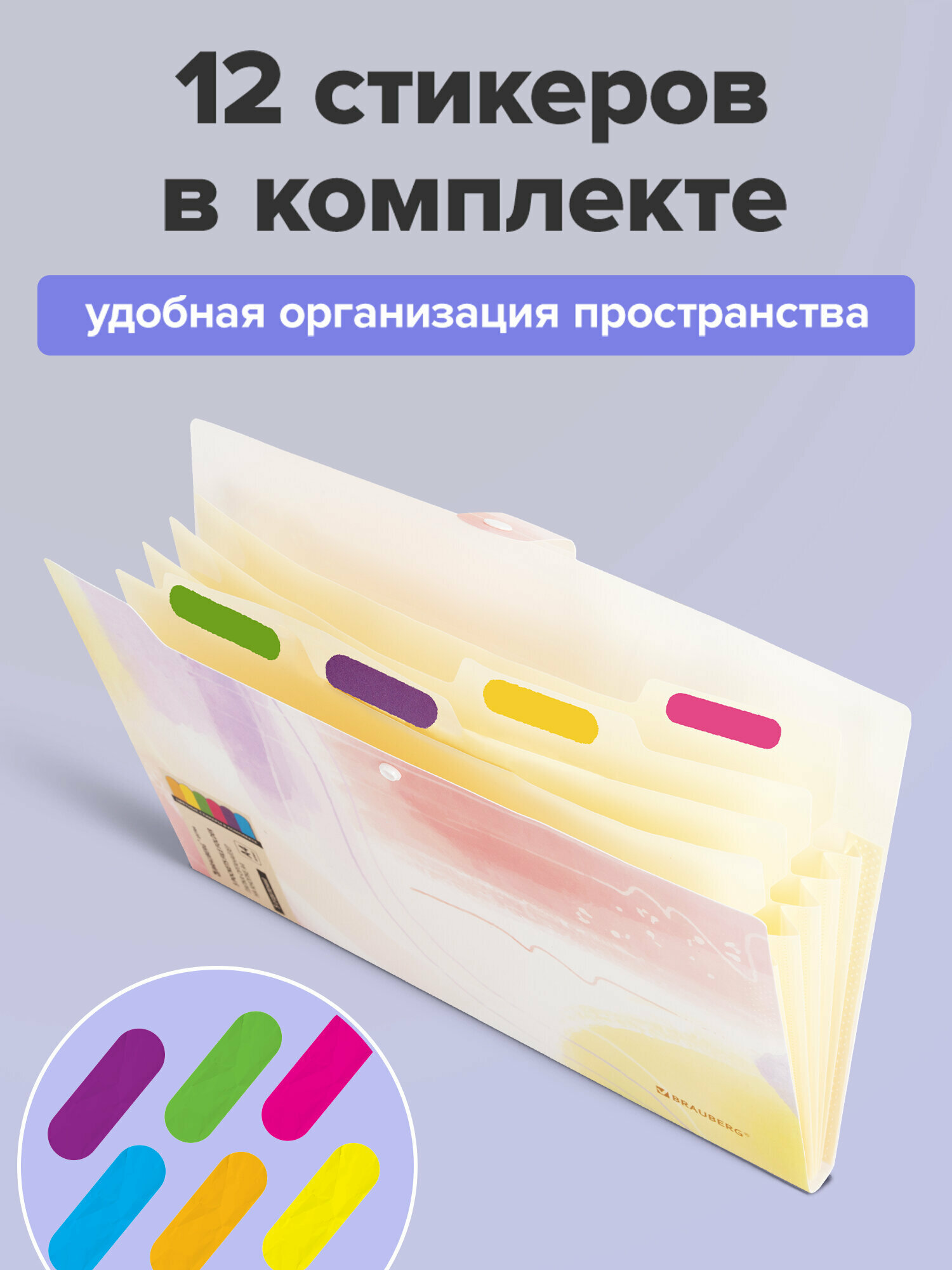 Папка для документов А4 канцелярская на кнопке, органайзер для бумаг 5 отделений, Brauberg Extra, 274100 — фото 1