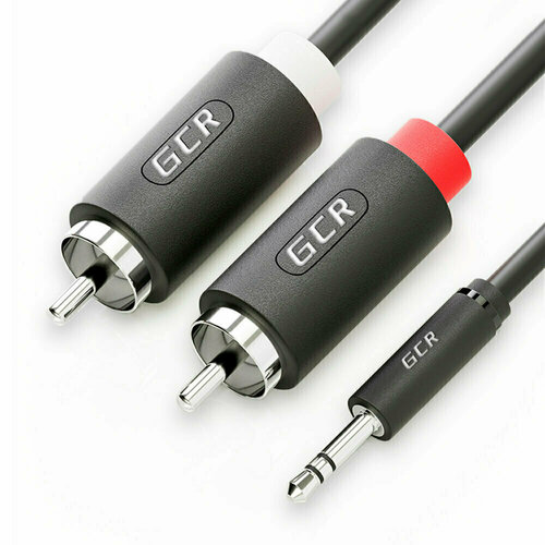 фото Gcr кабель-переходник 7.5m аудио jack 3,5mm / 2 х rca, черный
