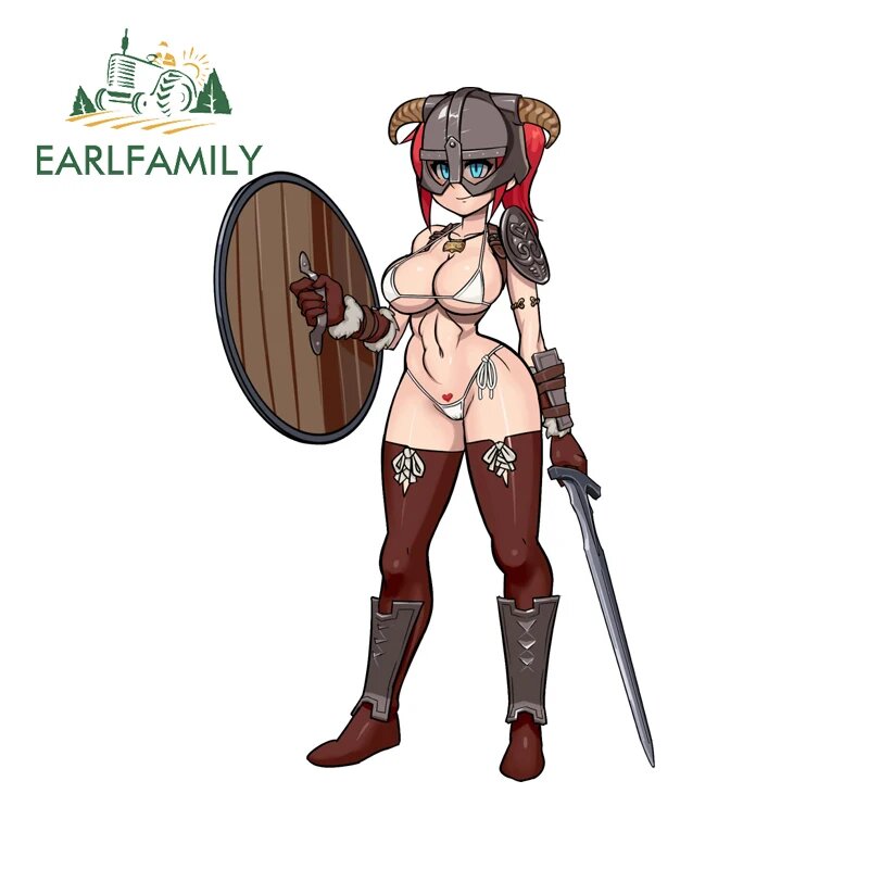 EARLFAMILY крутой рыцарь Dovakini-chan автомобильные наклейки юмористические мускулистые девушки внедорожник JDM наклейки крутые водонепроницаемые гоночные аксессуары
