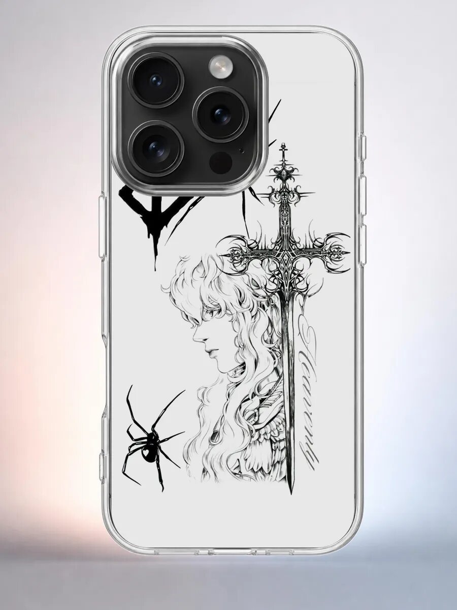 Чехол iPhone 15 Pro Берсерк силиконовый прозрачный