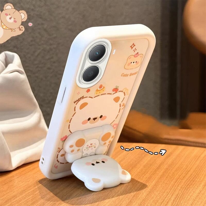 Чехол на POCO X7 Pro / Редми X7 Про черный/белый, объемный с опорой Мультфильмы с кронштейнами милые JTXX03 с подставкой мультяшный для смартфона