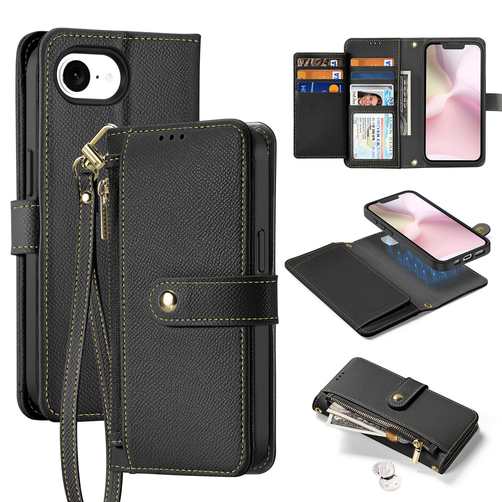 Чехол кошелек с MagSafe из TPU кожи от Dux Ducis для iPhone 16e, SE (с 2025-) и 17e, серия Lawa Series Case