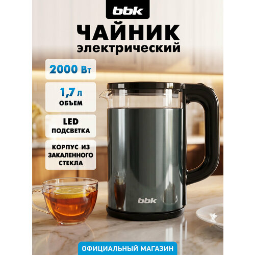 фото Чайник электрический стеклянный bbk ek1711, объем 1.7 л, led-подсветка