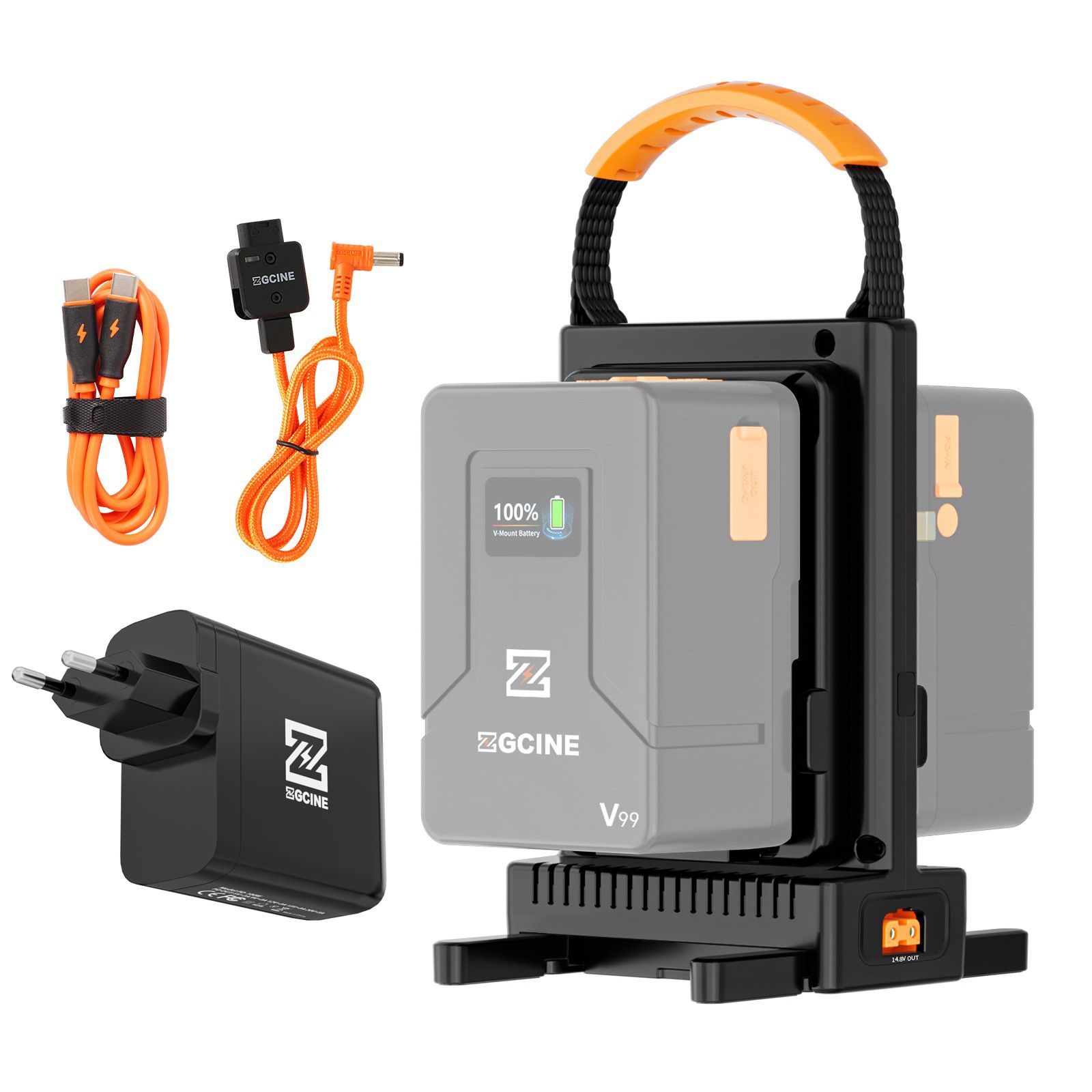 Двойной комплект зарядного устройства ZGCINE VM-C2 для аккумуляторов V-Mount V-Lock, с блоком питания USB-C PD100W, совместимый со всеми аккумуляторами V-Mount.