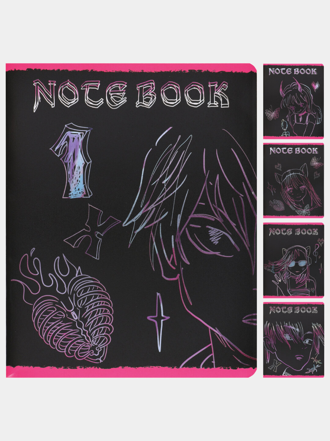 Тетрадь А5, 48 листов, клетка, поля, ассорти 5 видов Полотняный завод Аниме