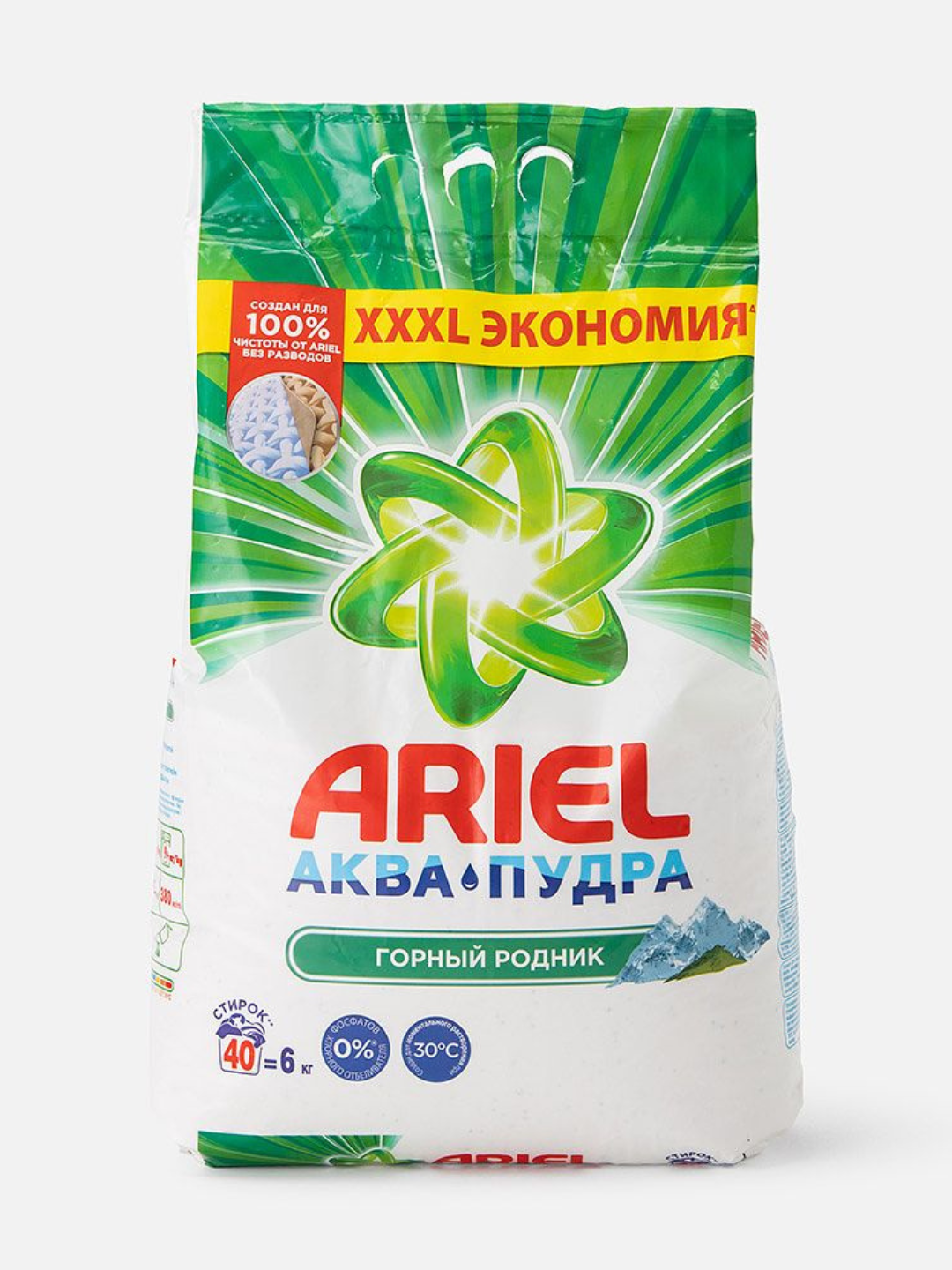 Стиральный порошок автомат, для цветного и белого белья, Ariel "Горный родник", 6 кг