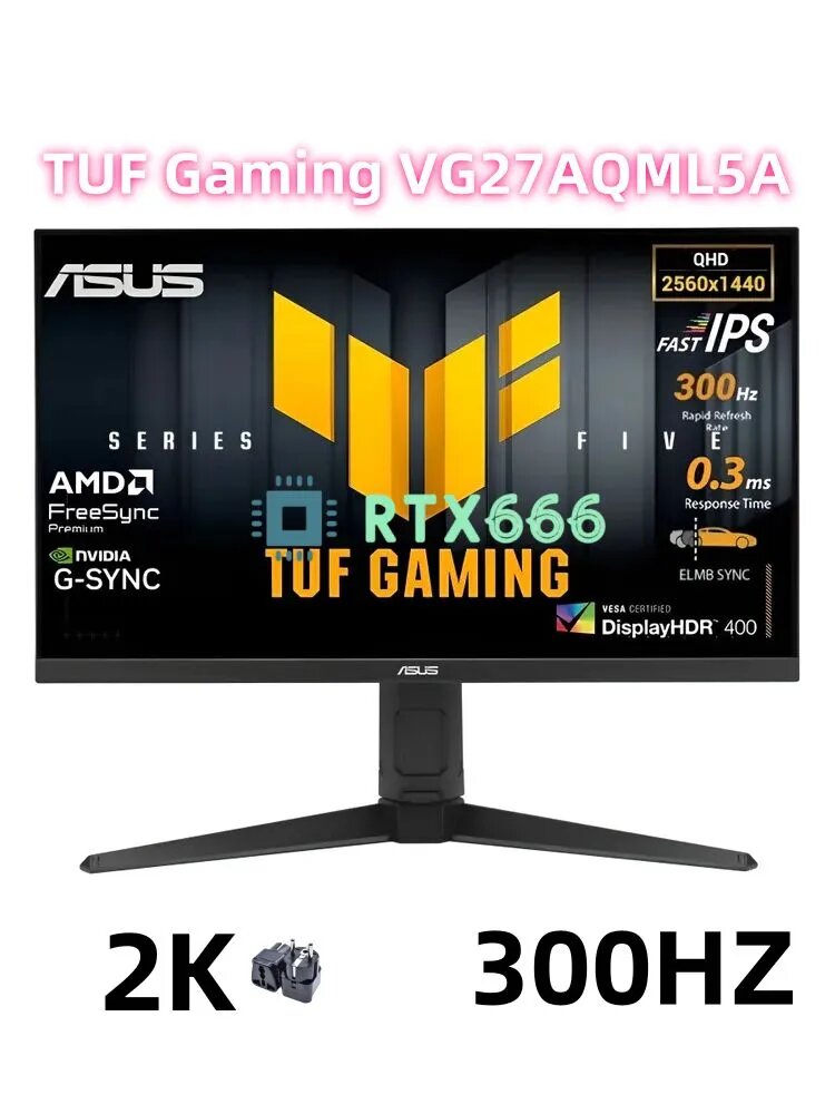 ASUS 27" Монитор TUF GAMING VG27AQML5A/Вращение и подъем опоры/2K/Fast IPS/300Hz/1ms(GTG)/HDR400/Type-C (VG27AQML5A), IPS, 2560x1440 2K, 300 Гц, черный, темно-серый