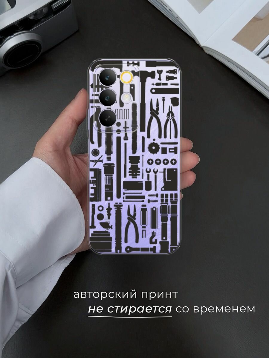 Чехол на Realme C85 / Реалми C85 с принтом Черные инструменты, прозрачный — фото 1