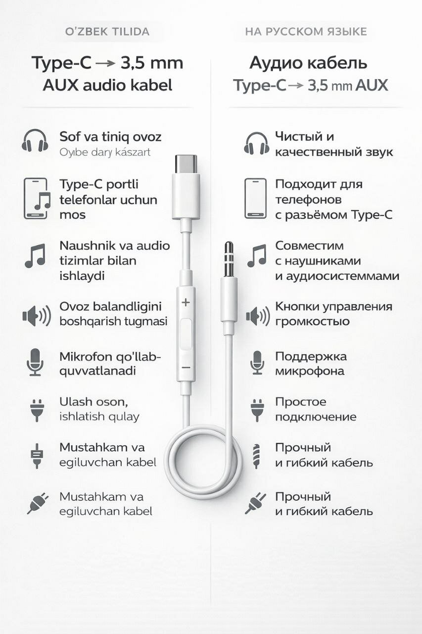 Audio Cable Type-C to 3.5 AUX, JBC-007, Аудио Cable Lightning To 3.5 AUX