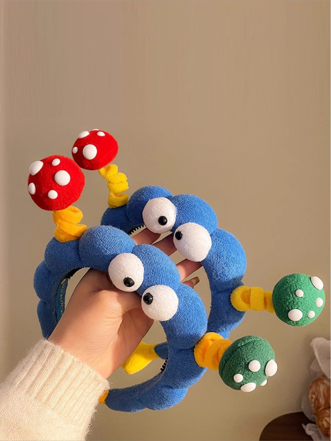 Ободок "Грибочки", с глазками, текстиль, универсальный размер, синий — фото 1