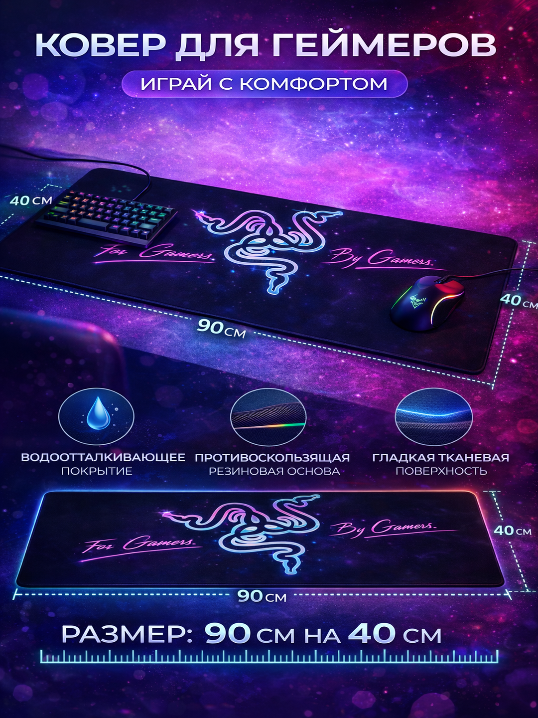 Коврик Razer для мышки и клавиатуры, 900mm * 400mm