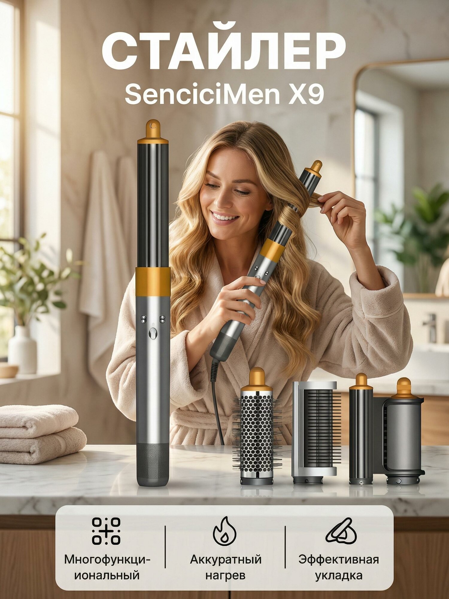 Стайлер Xiaomi Sencicimen 4in1 X9 Gray EU, 4 в 1, серый, для укладки, с функцией ионизации