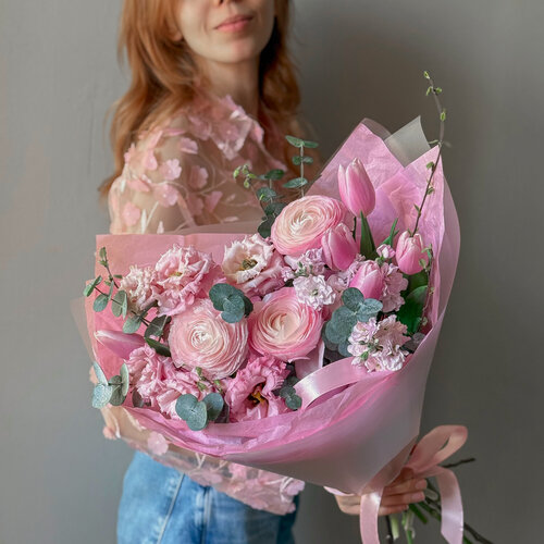 Изображение товара Весенний букет с тюльпанами, ранункулюсами и эустомой, Veresk 855