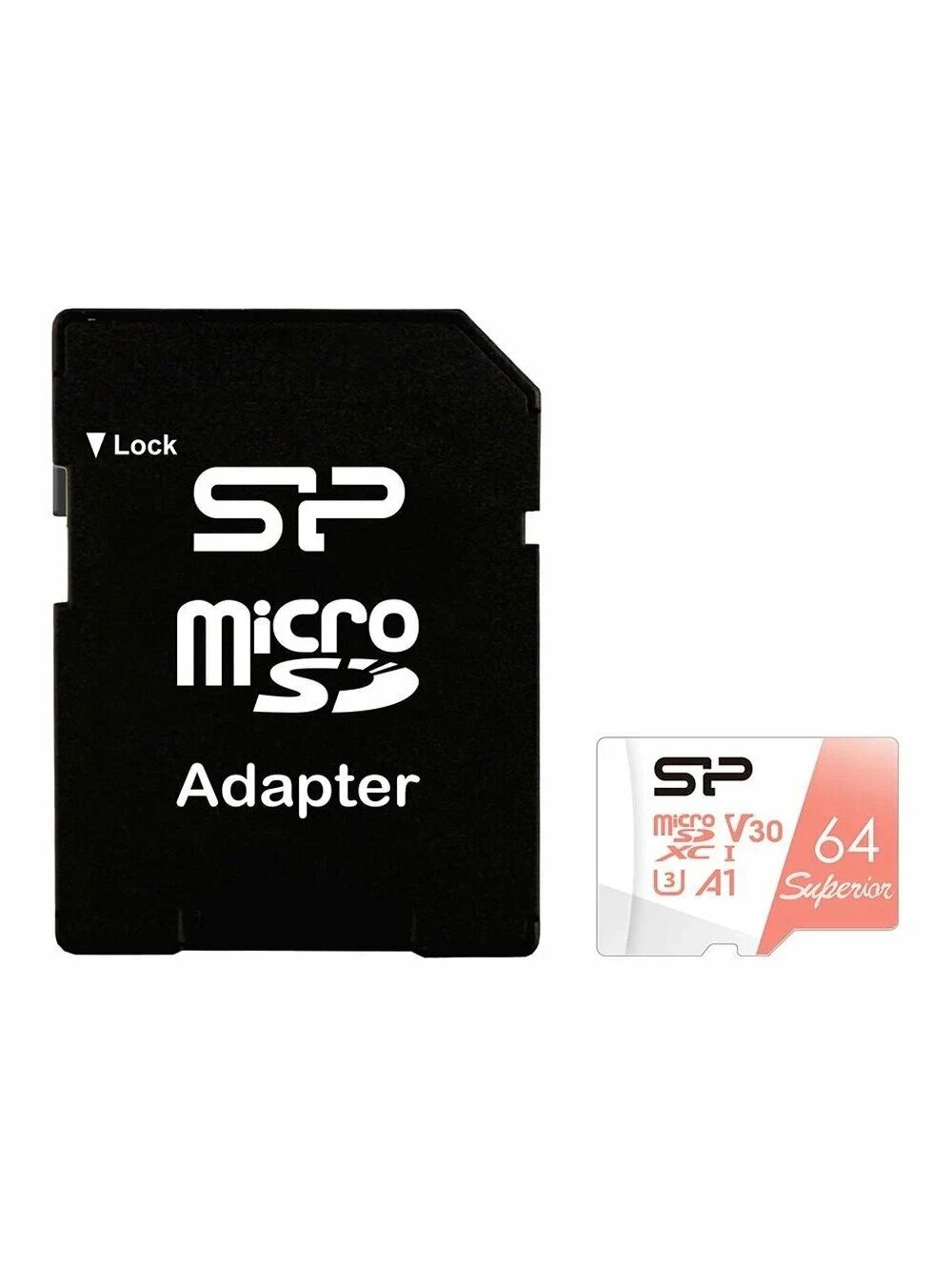 Карта памяти Silicon Power Superior, microSDXC, 64 ГБ, A1, V30, UHS-I Class 3, с адаптером (SP064GBSTXDV3V20SP)