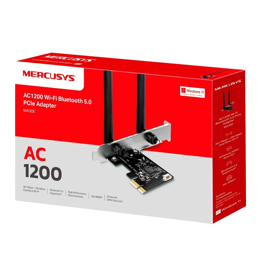Wi-Fi PCI-E адаптер Mercusys MA30E AC1200 с Bluetooth 5.0, до 1167 Мбит/с, MU-MIMO — фото 1