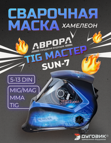 Изображение товара Маска сварщика Aurora SUN7 TIG MASTER 2-levels 16876 степень затемнения 9 DIN - 13 DIN синяя